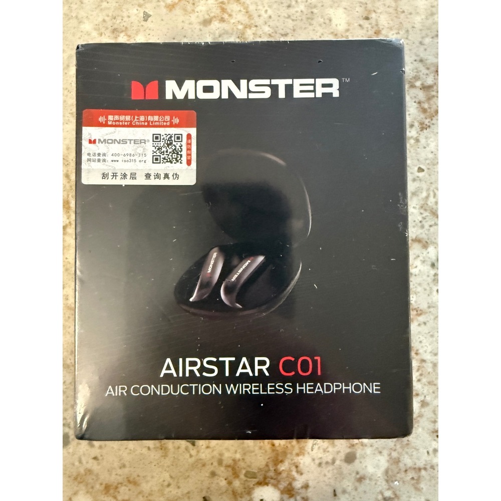 Monster Airstar C01 Air Conduction Wireless Headphones Bluetooth v6.0 Black NEW